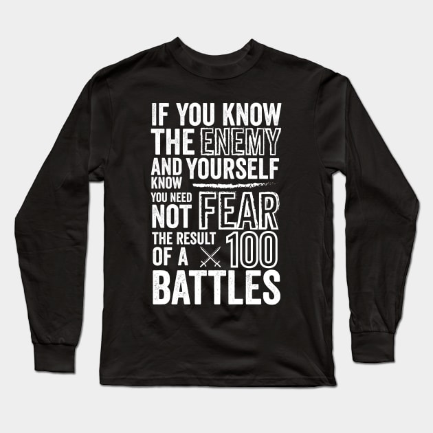 100 Battles - Sun Tzu Art Of War Quote Long Sleeve T-Shirt by Cult WolfSpirit 